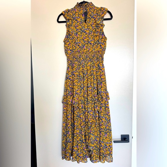 Lulus Mustard Floral Mock Neck Midi Dress 🌼 - Picture 8 of 12